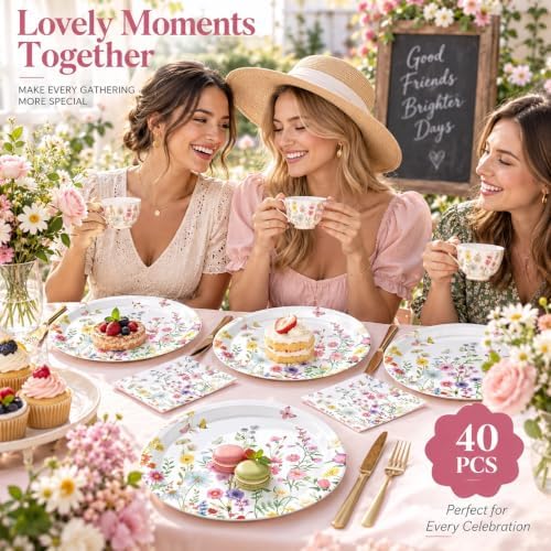 40 Pcs Wildflower Plates and Napkins Set, Large 9 Inch Floral Plates - Image 6
