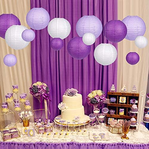 Round Hanging Paper Lanterns Purple Party Decorations 15pcs - Image 3