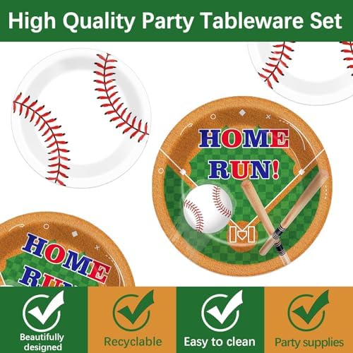CHUNNIN 96pcs Baseball Birthday Party Plates and Napkins for Baseball Party Supplies Sports Birthday Party Disposable Paper Plates Tableware Set for 24 Guests Baseball Game Party Decorations - Image 3