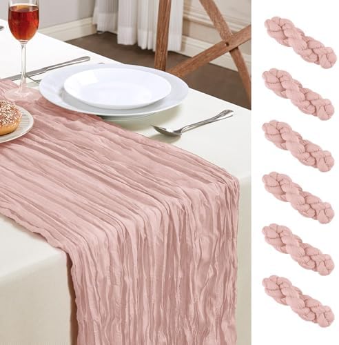 6 Pack Dusty Pink Cheesecloth Table Runner 35×120 Inch Fall Boho Home Decor by AGIRL