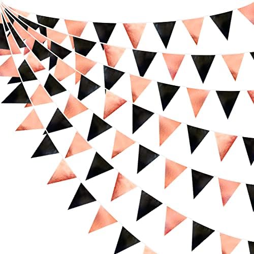 Black Rose Gold Party Decorations Triangle Pennant Banner Flag Rose Gold Black Metallic Fabric Bunting Garland for Graduation Birthday Wedding Engagement Bachelorette Celebration Hen Party Supplies by pinkblume