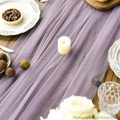 Artoid Mode Grayish Purple Gauze Table Runner 120 Inch 10FT, Seasonal Sheer Kitchen Dining Holiday Wedding Birthday Baby Shower Table Decor for Home Party - Image 6