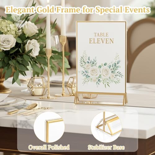 EHWINE 12 Pack 5x7 Gold Acrylic Sign Holders, Double-Sided Tabletop Stand - Image 4