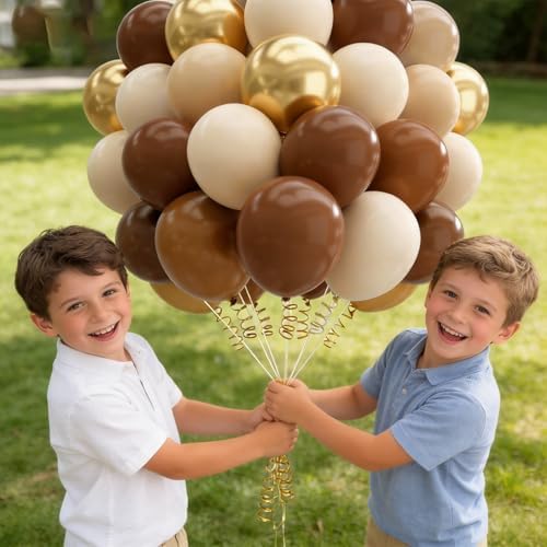 160Pcs 12 Inch Brown Light Brown Tan Sand White Metallic Gold Latex Balloons for Boho Neutral Baby Shower Birthday Party Decorations - Image 7