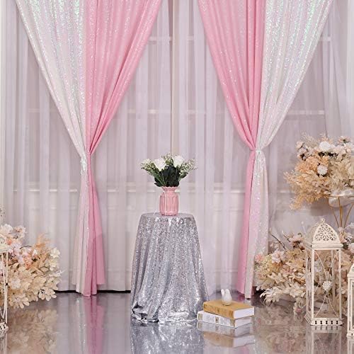 Poise3EHome Pink Sequin Backdrop Curtain, 2 Panels 2Ft x 8Ft Glitter Photography Background for Party Baby Shower Wedding Birthday Christmas Thanksgiving Halloween Decoration - Image 3