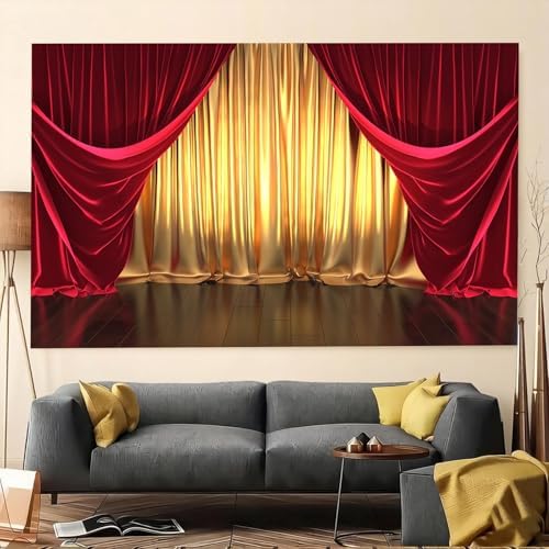 3D Rendering Theater Stage Theme Photography Backdrops Golden and Red Curtains Photo Studio Props Vinyl Background for Wedding Birthday Party Decoration Banner 6x4ft - Image 2