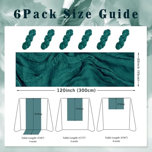 6 Pack Teal 10FT Cheesecloth Table Runner Rustic Gauze Cheese Cloth Table Runner for Wedding Bridal Baby Shower Table Decorations Boho Fabric Sheer Birthday Party Table Decor 20 x 120 Inch Long - Image 2