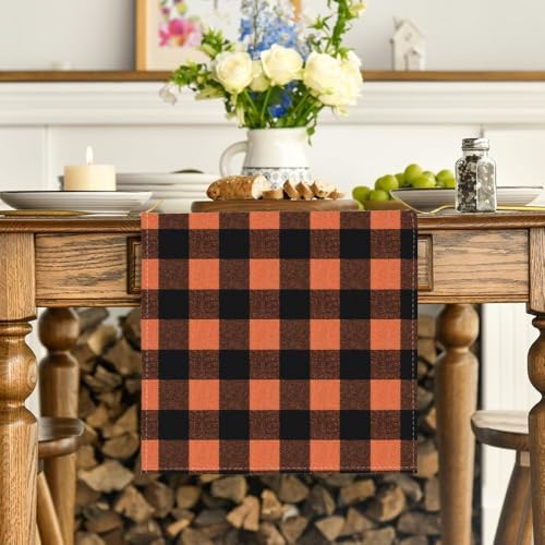 Artoid Mode Orange and Black Buffalo Check Summer Table Runner 13x72 Inch - Image 2