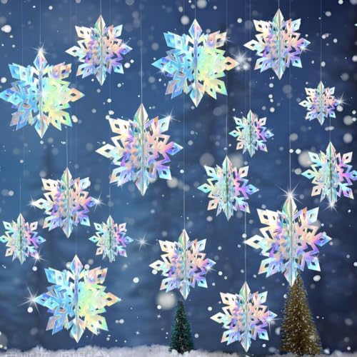 Paper Christmas Snowflake Hanging Decorations Indoor, Iridescent, 15Pcs by OuMuaMua