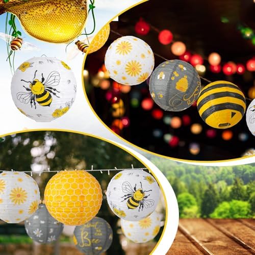 Panelee 12 Pcs Bee Party Decorations Paper Lanterns 8 Inch - Image 4