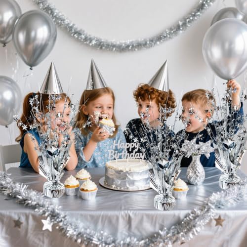 12 Pcs Metallic Foil Spray Centerpiece Party Star Table Decoration Brust Glitter Table Topper Decor for Birthday Graduation Holiday Christmas Dining Celebration New Year Party Supplies,Silver - Image 2