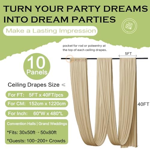 50ftx40ft Camel Khaki Ceiling Curtain for Wedding Parties - Image 6