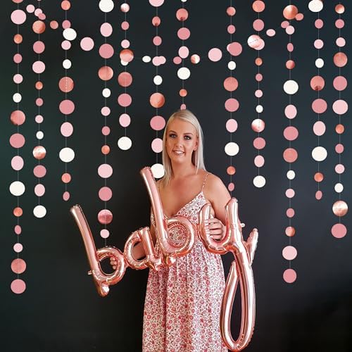 Rose Gold Party Decorations Dusty Pink Circle Dots Garland Blush Pink Hanging Paper Polka Dot Streamer for Birthday Wedding Bridal Shower Bachelorette Engagement Anniversary Party Supplies - Image 4
