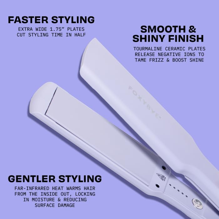FoxyBae Flat Iron Hair Straightener - Sleek & Slay 1.75" Wide Plate Ceramic Flat Iron - Dual Voltage Portable Professional Hair Straightener Iron Hot Tools Locks in Moisture & Shine [Lavender] - Image 3