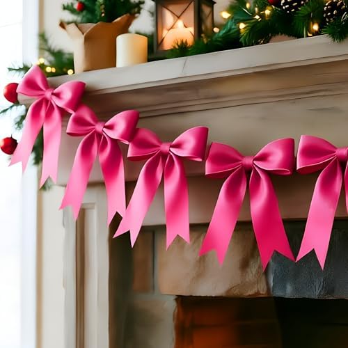 1 String Hot Pink Bow Garland Banner Decorations, Pre-Strung Satin Ribbon Bows for Birthday, Baby Shower, Bridal Shower, Coquette Girls Room, Bow Themed Party, Wedding, Christmas Tree Decorations - Image 7