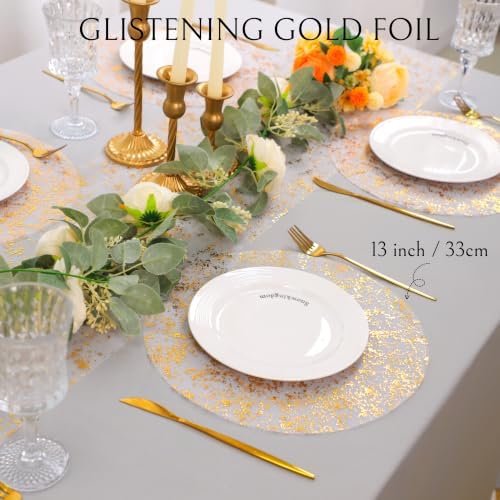Snowkingdom 100 Pcs Gold Placemats Round Disposable Sheer Mesh Doilies 13" - Image 3