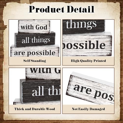 4 Pcs Christian Wooden Tiered Tray Decor, Bible Table Decorations Gifts - Image 4