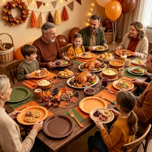Orange and Green Paper Plates and Napkins,Thanksgiving 9inch Plates Napkins Forks Disposable Party Supplies for Baby Shower Friendsgiving & Autumn Parties,Serves 24 - Image 5