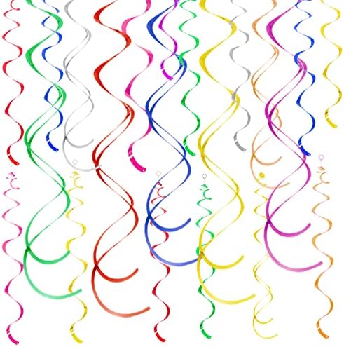 Colorful Ceiling Swirl Foil Decorations Hanging Plastic Streamer Themed Swirl Party Decoration for Wedding Thanksgiving Day Graduation Celebration, Pack of 28 by Yymobt