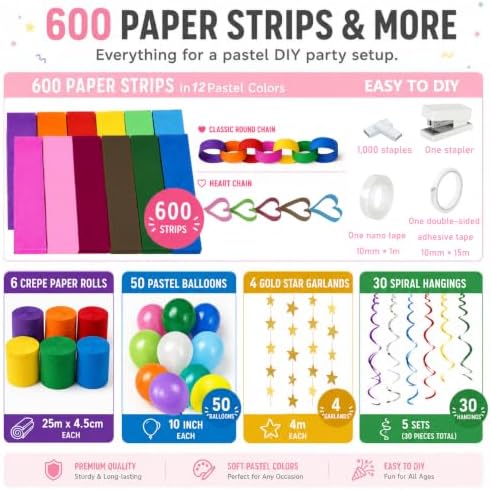 600 Paper Chain Strips 12 Colors Party Garland Kit with Star Garland - Image 2