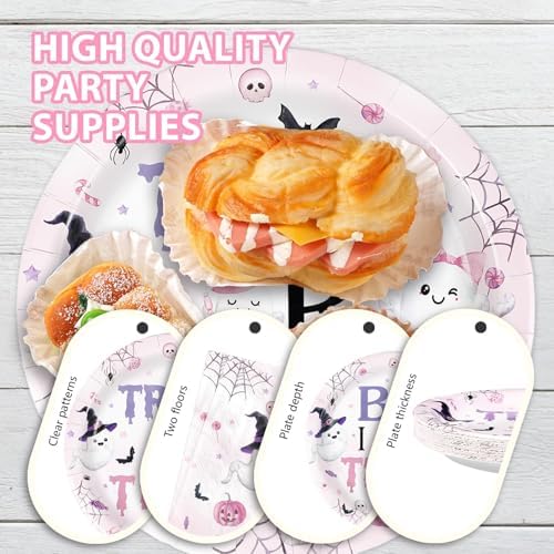 Grencian 96Pcs Trick or Three Halloween 3rd Birthday Decorations for Girls - Image 6