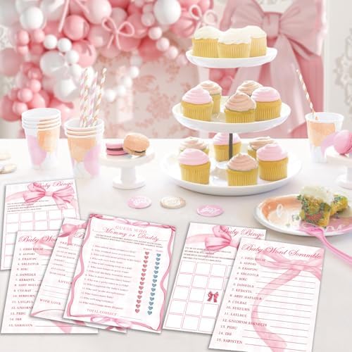 Pink Bow Baby Shower Games for Girl, 4 Games for 25 Guests, Guess Who Mommy or Daddy, Word Scramble for Baby Shower Decorations - Image 5