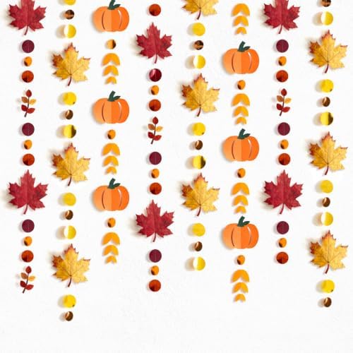 NICROHOME EUR 6PCS Fall Paper Garlands with Glitter Pumpkin Maple Leaves by NICROHOMEEUR