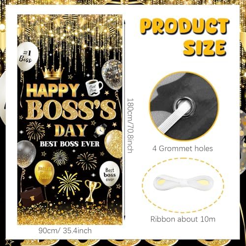 Happy Boss's Day Door Cover Gold Glitter Office Celebration Door Banner - Image 2