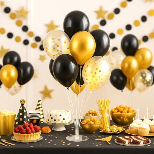 6pcs Balloon Stands Kit Table Centerpiece Table Decorations for Anniversary Birthday Wedding Graduation Retirement Party Decorations (Black Gold) - Image 6