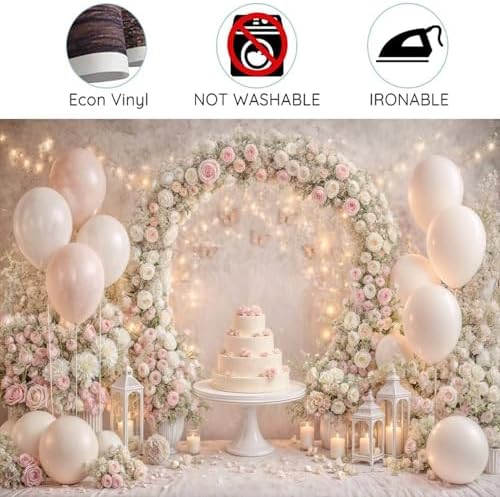 5X4ft Pink White Floral Backdrop Boho Arch Scene Birthday Balloons Photography Background Romantic Wedding Bridal Shower Kids Birthday Baby Shower Party Portrait Cake Photo Booth Studio Props - Image 7