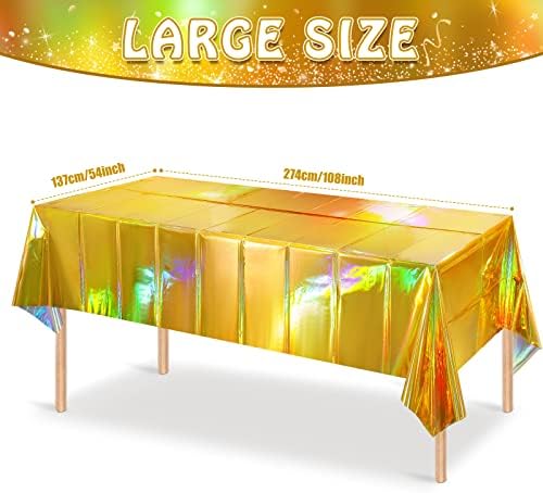 1 Pack Gold Iridescent Plastic Tablecloths Shiny Disposable Laser Rectangle Table Covers Holographic Foil Tablecloth Iridescent Party Decorations Birthday Bridal Wedding Christmas, 54 x 108 Inch - Image 2