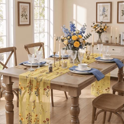 Artoid Mode Wildflower Yellow Gauze Embroidery Table Runner 120 Inch 10FT - Image 6