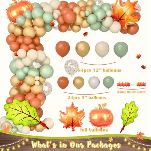 Fall Birthday Party Decorations, Orange Green Pumpkin Fall Birthday Supplies, Thanksgving Party Kit Autumn Maple Leaf Backdrop Balloon Arch Banner Tabelcloth Harvest Party Decorations - Image 3