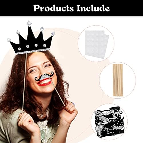 Zonon 24 Pcs Funny Photo Booth Props Set Black Gold Birthday,Silvery - Image 2
