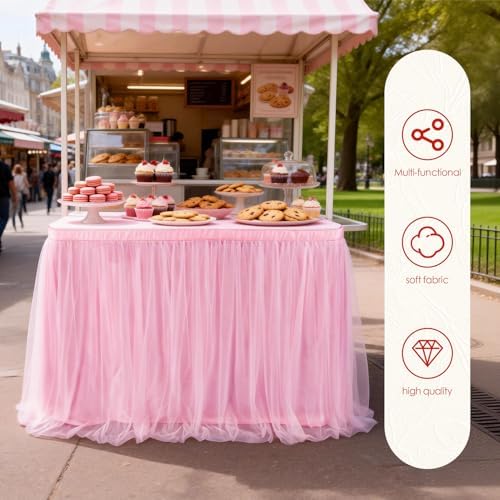 THARAHT Tulle Table Skirt 6FT 180CM Long for Rectangle Tables Round Tables Ruffle Desk Skirt for Princess Girls Birthday Party Cake Dessert Decorations Table Skirt - Image 4