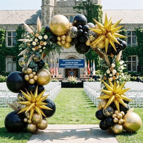 137Pcs Black and Gold Balloons Garland Arch Kit with Stars - 5 10 12 18 inch Black Gold Confetti Latex Party Balloons for 2026 New Year Graduation Retirement Decorations Birthday - Image 2