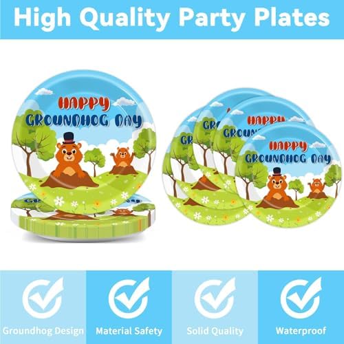96 Pcs Groundhog Day Plates and Napkins Party Supplies Cute Animals Happy Groundhog Day Decor Tableware for 24 Guests Peeking Out Hole Weather Forecast Spring February 2nd Birthday Party Decorations - Image 3
