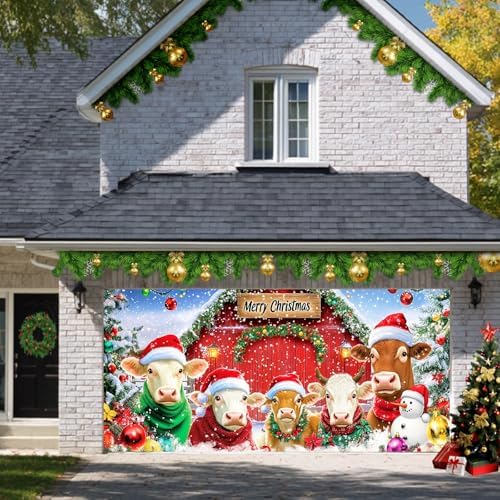 HOMETITUTE Merry Christmas Farm Cows Garage Banner 13x6ft - Image 6