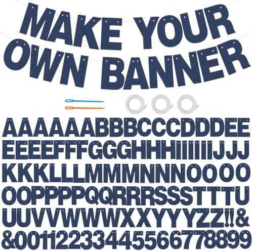 BEISHIDA 116 PCS A-Z DIY Letter Banner Kit Make Your Own Banner Including 111 Letters and Numbers 3 Rope and 2 Threading Device,Customized for Birthday Graduation Wedding Decor Matte Navy Blue by Beishida