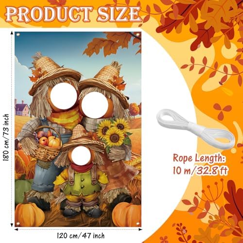Lunmon Fall Pumpkin Photo Backdrop, 3 Head Cutout Standup Autumn Pumpkin - Image 2