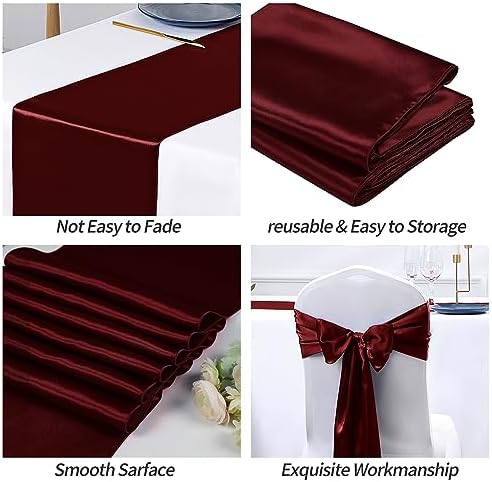SiinvdaBZX 24 Pcs Burgundy Satin Table Runner 12 x 108 inches Long - Image 6