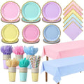 Vesici 452 Pcs Pastel Party Supplies Set for 50 Guests, 6 Colors by Vesici