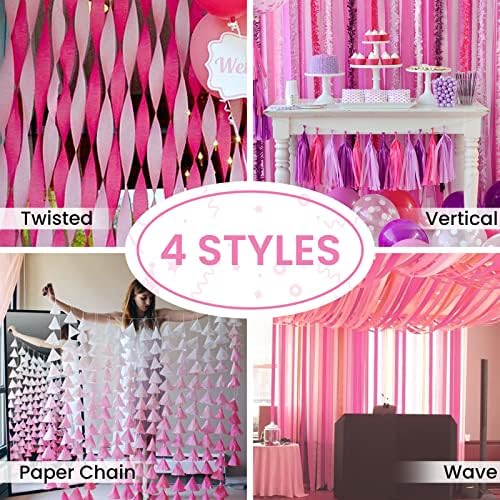 PartyWoo Pink Peach Light Hot Dark White Crepe Paper Streamers 6pcs 492 FT - Image 6
