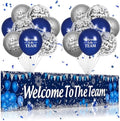 Blue Silver Welcome Team Yard Banner Sign with 18 Pcs Balloons for Office Party Decor by Unknown