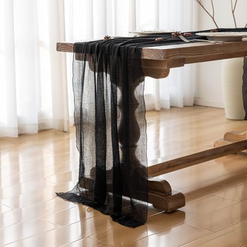 3Pcs Halloween Holiday Black Cheesecloth Table Runner 120 Inch for Decor - Image 3