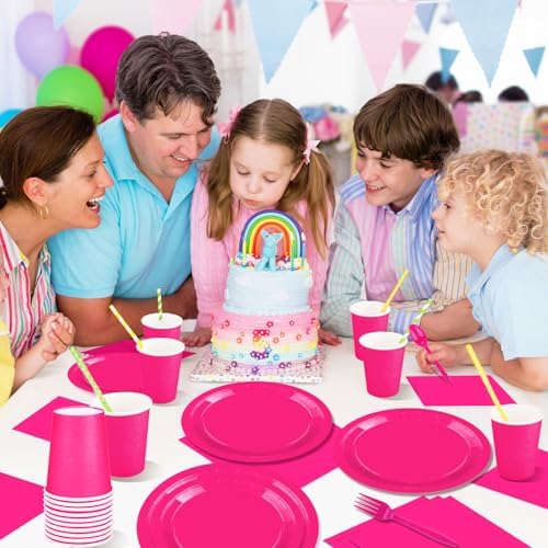 228PCS Hot Pink Party Supplies Set for 30 Guests Paper Plates Set - Image 3