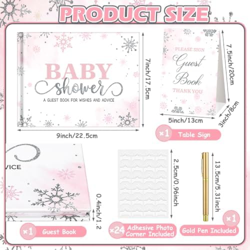 Fuyoooo 27 Pcs Pink Snowflake Baby Shower Guest Book with Pen - Image 4
