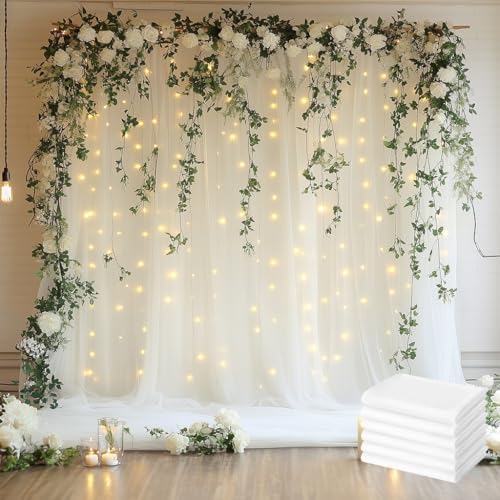 Tulle Backdrop Curtain with Lights 30x8FT Ivory Sheer Curtains by Xiomot
