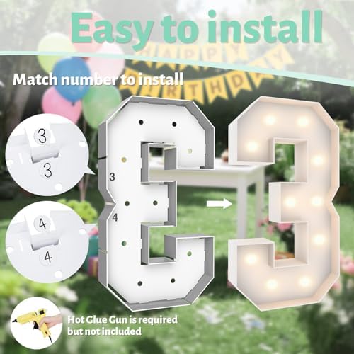 3FT Marquee Light Up Number 3, 10 bulbs with Water Bag, Pre-cut for Party - Image 4
