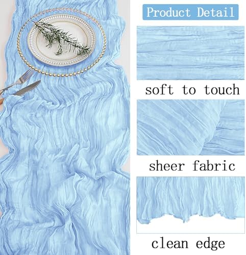 16 Pack Baby Blue Cheesecloth Table Runner 20 x 120 inch Gauze Table Runners 10 FT Long,Semi Sheer Cheese Cloth Fabric Table Runner Bulk for Wedding,Party,Baby Shower,Bridal Shower Decoration - Image 3
